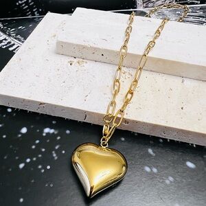 Paper Clip Style Chain with Large Heart Charm